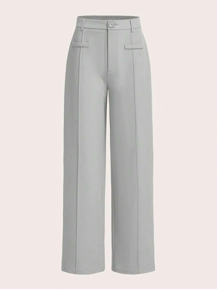 SHEIN MOD Women Pants Tombol Kantong Zip Plain Anggun - Grey - View 1