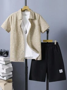 Teen Boy's Star And Dot Print Shirt And Shorts Set - Multicolor - View 1