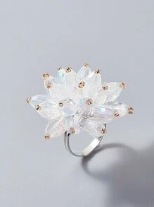 SHEIN Belle Anillo De Bola De Flor Hecho A Mano De Moda - Blanco - Ver 3