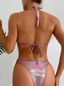 Của phụ nữ Đầy màu sắc Halter Neck Bikini - Vàng - Xem 2