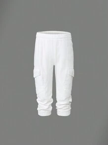 Young Girl's White Loose Fit Cargo Jeans - White - View 1
