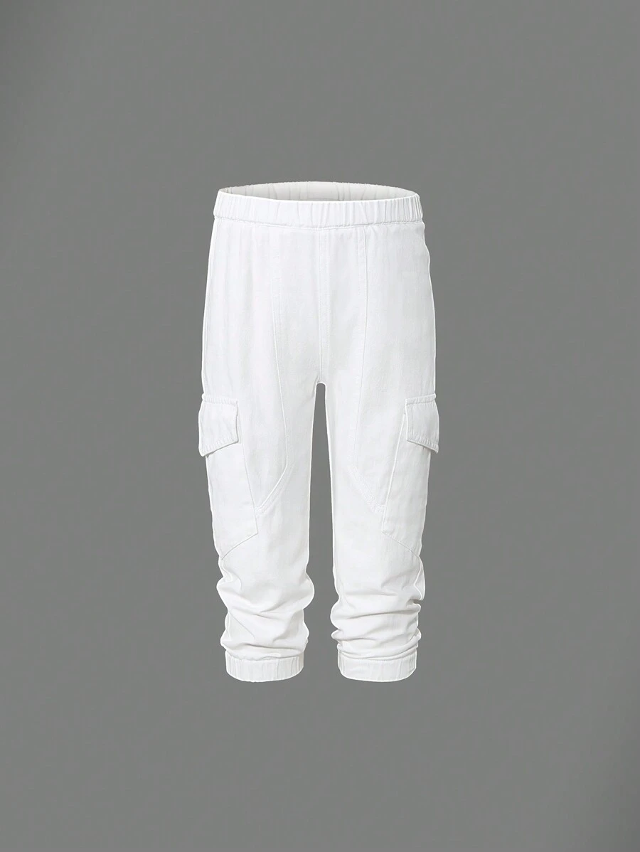 Young Girl's White Loose Fit Cargo Jeans - White - View 1