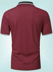 男士夏季短袖高尔夫 Polo 衫，带兔子骷髅印花，复古翻领，修身运动休闲衬衫，时尚户外休闲 Polo 衫 - 酒紅色 - 查看 3