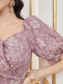 Modelyn Của phụ nữ Ngắn tay Dệt hoa Đầm - Hồng - Xem 7