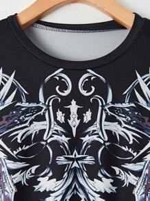 SHEIN Unity Pattern Printed Round Neck Long Sleeve 2-In-1 T-Shirt - Black - View 3