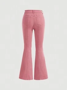 SHEIN MOD Vrouwen Roze Hoge taille Stretch Uitlopende broek - Roze - Bekijken 2