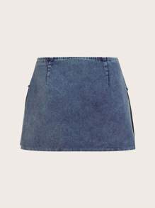 SHEIN ICON 女款 Y2k 牛仔效果撞色网眼迷你裙 - 彩色 - 查看 8