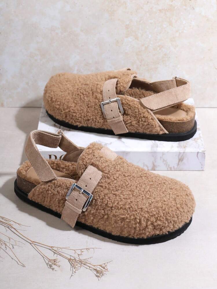 女士毛絨搭扣鞋 - 卡其色 - 查看 2