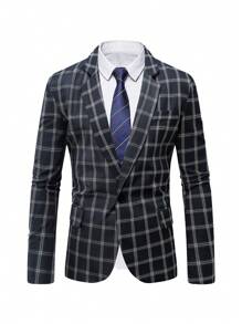 Manfinity Mode Men's Plus Size Checked Single Button Suit Jacket