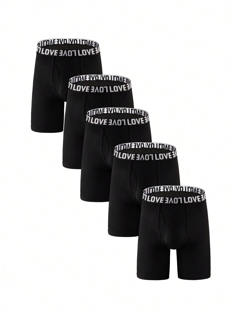 Men's 5pcs/Set Letter Pattern Boxer Briefs - Black - View 1