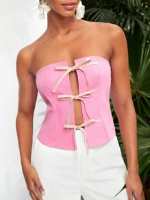 CARMEN Top tubo diseñador con cierre de lazos, para mujer, para verano, vacaciones, salir, festival