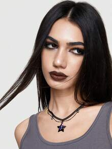 ROMWE Kawaii 甜美又酷炫的風格,鑲嵌鑽石五角星吊墜項鍊 - 彩色 - 查看 4