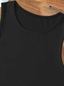 INAWLY Solid Color Round Neck Sleeveless Tank Top, Casual Wear - Black - View 5