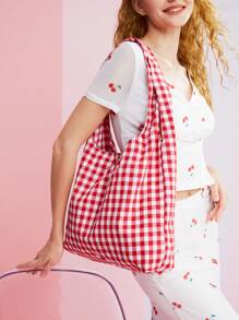 SHEIN MOD Sac à bandoulière à carreaux rouges mignon pour filles et femmes, pour l'été, l'école, le pique-nique, avec une grande capacité, sac pour l'école, les adolescents, les étudiants, pour les livres, la Saint-Valentin