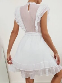 Breezaya High Neck Multi-Layer Ruffle Trim Waist Cinched Dress