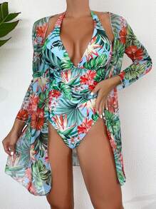 Swim Lushoire Costume Da Bagno Intero Donna Con Stampa Tropicale Di Piante