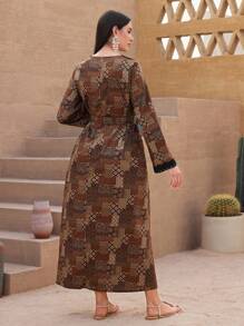 Al Najma Arabian Dresses Berikat Kontras Lace Paisley Anggun Modest - MultiWarna - View 2