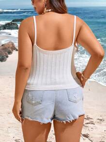 Flirla Plus Size Women's Stylish Floral Embroidery Knit Tank Top - White - View 2