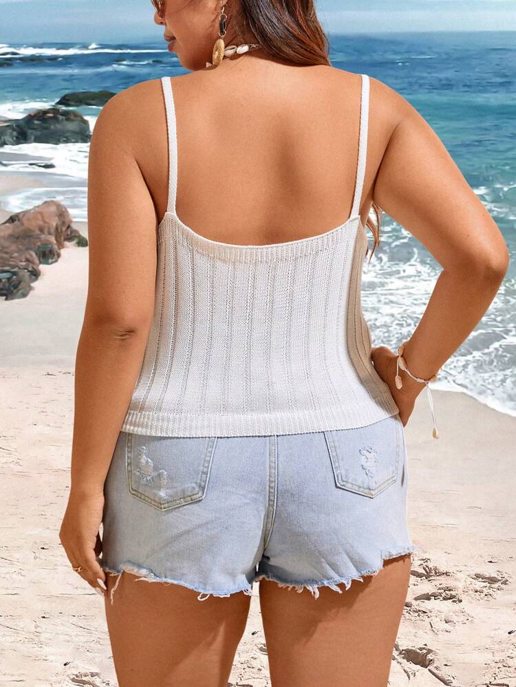 Plus Size Women's Stylish Floral Embroidery Knit Tank Top