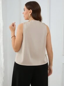 Firerie Plus Size Ruched Back Vest, V-Neck Long Loose Casual Commuting Minimalist Style, Khaki & Champagne - Champagne - View 2