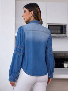 SHEIN Privé Top De Jean Con Mangas Abultadas Y Degradado De Colores - Lavado ligero - Ver 2