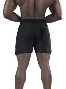 Manfinity Sport Corelite Men Zip Pocket Split Hem Drawstring Waist Sports Shorts Gym Shorts - Black - View 2