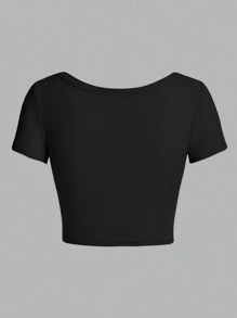 SHEIN Unity Solid Color Slim Fit Short Tee - Black - View 9
