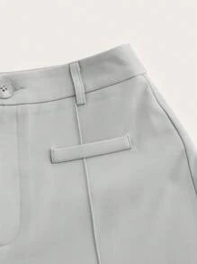 SHEIN MOD Women Pants Tombol Kantong Zip Plain Anggun - Grey - View 3