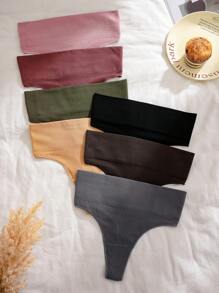 7 Stücke/Set Damen Komplettset Schlichter feingerippter Waffel Slip mit hoher Taille, sexy