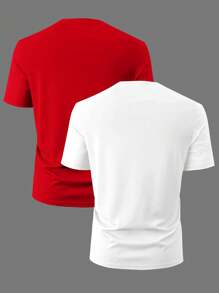 Manfinity Homme 2pcs Men's Short Sleeve T-Shirt With Letter Print - Multicolor - View 2