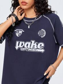 SHEIN Coolane Oversized T Shirt/Football Jersey/ Shirt - Navy Blue - View 5