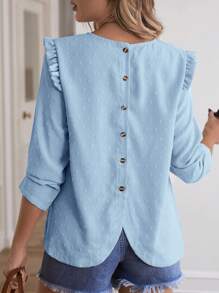 SHEIN Maternity Back Button Placket Frill Edge Stitching Shirt - Baby Blue - View 1