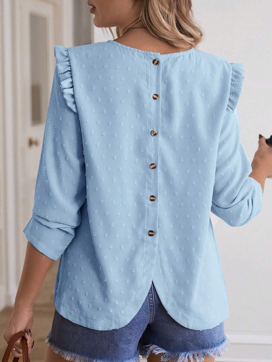 SHEIN Maternity Back Button Placket Frill Edge Stitching Shirt - Baby Blue - View 1