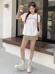 DAZY 女士字母刺繡修身t恤 - 白色 - 查看 9