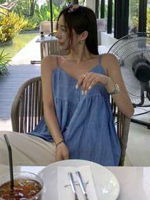 DAZY Top de camiseta sin mangas con cuello en V y botones para mujer, top de estilo babydoll para el verano