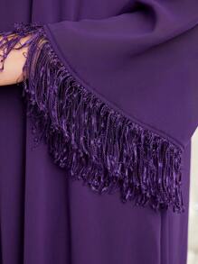 Al Najma Stand Collar Tassel Cuff Bell Sleeve Dress - Purple - View 5