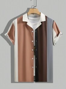 Manfinity Homme Chemise à boutons pour homme à blocs de couleurs à manches courtes, chemise graphique ajustée à boutons - Multicolore - Voir 3