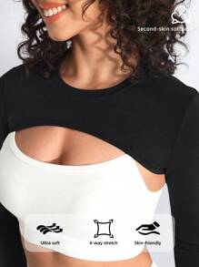 Menodora SHEIN Sport 1pc Long Sleeve Crop Top Athletic T-Shirt Fitted Shirt