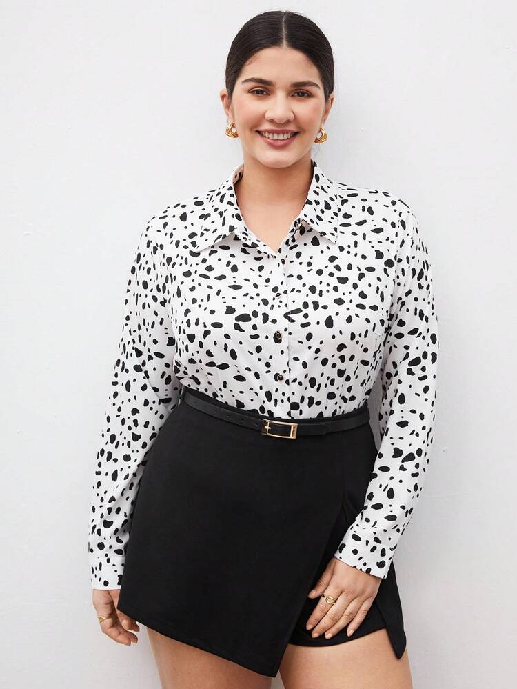 Plus Size Women's Full Printed Long Sleeve Shirt