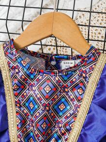 Baby Girl Spring/Summer Classic Printed Cap Sleeve Festival Jumpsuits In Elegant, Gorgeous, Cute And Casual Styles, In Blue - Multicolor - View 6