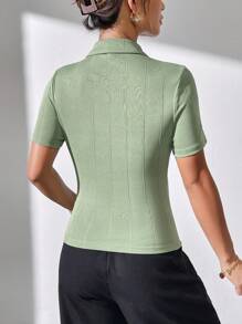 SHEIN Essnce Của phụ nữ Dây kéo mặt trước Ngắn tay Commute & Giải trí Áo thun - Màu xanh Bạc hà - Xem 4