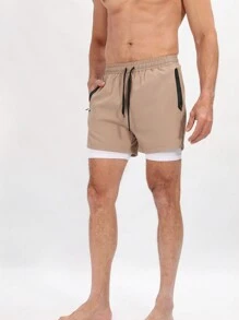 Manfinity Sport Corelite Quần short thể thao nam kiểu Boyfriend với lớp lót bên trong và dây rút ở eo, quần jogger, quần nỉ, quần short màu đen. - màu đen - Xem 6
