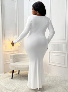 Slaydiva Robe Sirène À Encolure Carrée De Grande Taille