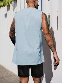 Manfinity RSRT Conjunto de camiseta sin mangas y pantalones cortos con impresión de palmeras para hombres de talla grande