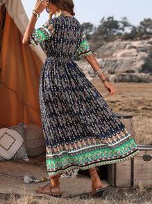 SHEIN VCAY 女性全印花包裝式度假裙 - 彩色 - 查看 4