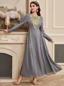 Al Najma Women's Woven Straps Splicing Dress, Modest - Grey - View 5