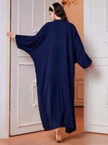 Al Najma Ladies' Solid Color Long Sleeve Open Front Coat And Floral Print Skirt Two Pieces Set 2 Pieces Set - Blue - View 2
