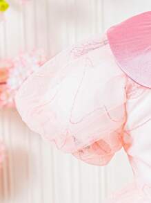 嬰兒女孩緞面領3d蜻蜓翅膀刺繡花朵洋裝,隱藏式拉鍊 - 彩色 - 查看 7