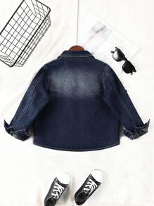 男童水洗效果長袖牛仔襯衫 - 中等水洗藍 - 查看 2