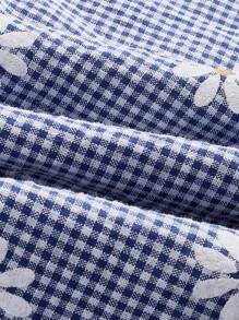 SHEIN Qutie 大尺碼女式早春蝴蝶結格紋和花卉印花襯衫 - 彩色 - 查看 3